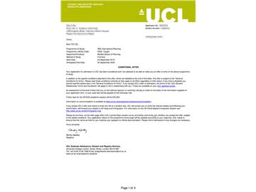 2019offer：恭喜張同學(xué)獲得倫敦大學(xué)學(xué)院國際規(guī)劃專業(yè)碩士通知書