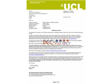 2019offer：恭喜吳同學(xué)獲得倫敦大學(xué)學(xué)院（世界排名：10）數(shù)據(jù)科學(xué)與機(jī)器學(xué)習(xí)專業(yè)碩士通知書