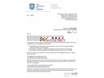 2019offer：恭喜張同學(xué)獲得謝菲爾德大學(xué)（世界排名：78）高等計(jì)算機(jī)科學(xué)專業(yè)碩士通知書(shū)
