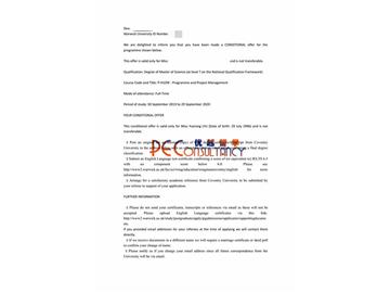2019offer：恭喜許同學獲得華威大學(世界排名：54)項目管理專業碩士通知書