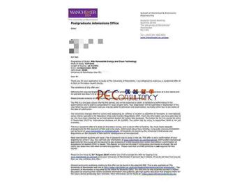 2019offer：恭喜肖同學獲得曼徹斯特大學(世界排名：29)可再生能源與清潔技術碩士通知書
