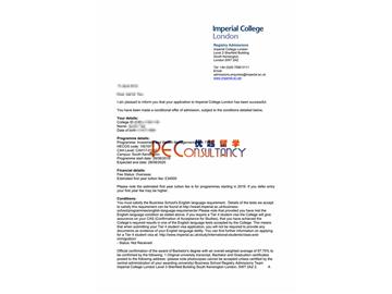 2019offer：恭喜張同學獲得帝國理工學院(世界排名：8)投資與健康管理碩士通知書