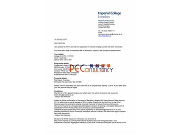 2019offer：恭喜張同學獲得帝國理工學院（世界排名：8）綠色化學、能量與環境專業