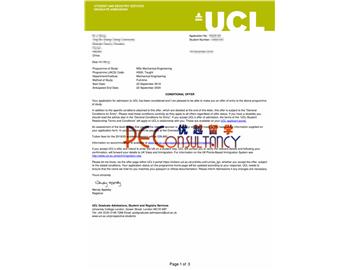 2019offer：恭喜王同學獲得倫敦大學學院(世界排名：10)機械工程專業碩士通知書