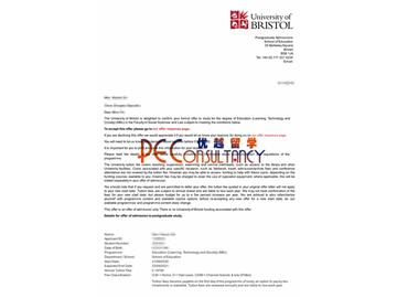 2020offer：恭喜李同學獲得布里斯托大學(世界排名：49)教育學專業(yè)碩士通知書
