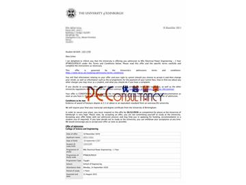 2020offer：恭喜于同學獲得愛丁堡大學(世界排名：20)電力工程專業(yè)碩士通知書