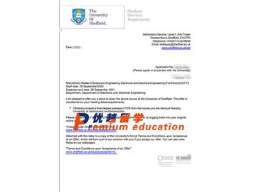2020offer：恭喜張同學(xué)獲得謝菲爾德大學(xué)(世界排名：78)電子電氣工程專業(yè)碩士通知書