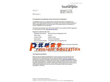 2020offer：恭喜金同學(xué)獲得南安普頓大學(xué)(世界排名：97)人力資源管理專業(yè)碩士通知書