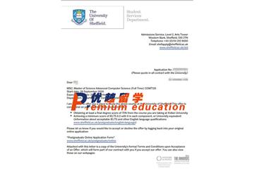 2020offer：恭喜孫同學(xué)獲得謝菲爾德大學(xué)(世界排名：78)高等計(jì)算機(jī)專(zhuān)業(yè)碩士通知書(shū)