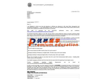 2020offer：恭喜沈同學(xué)獲得愛(ài)丁堡大學(xué)(世界排名：20)體育政策、管理與國(guó)際發(fā)展專(zhuān)業(yè)碩士通知書(shū)
