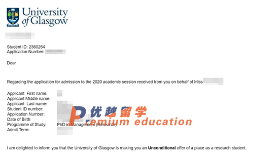 2020offer：恭喜盛同學獲得格拉斯哥大學管理學專業(yè)博士通知書