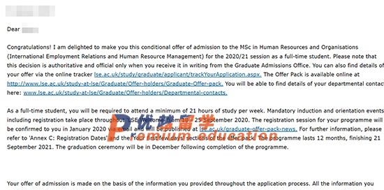 2020offer：恭喜趙同學獲得倫敦政治經(jīng)濟學院人力資源和組織專業(yè)碩士通知書